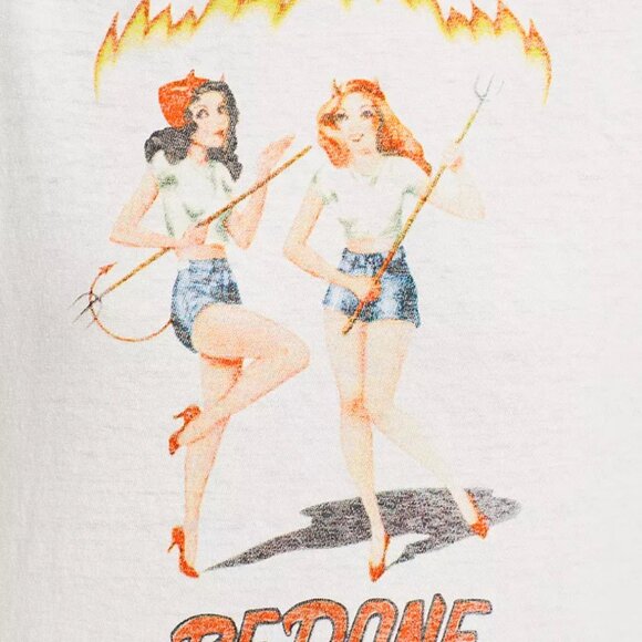 RE/DONE Devil Girls Classic Tee Shirt in Vintage White L NWT $160 - Picture 3 of 6